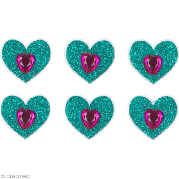 Stickers Oh ! Glitter - Coeurs Bleu à paillettes 1,5 cm - 6 pcs - Photo n°2