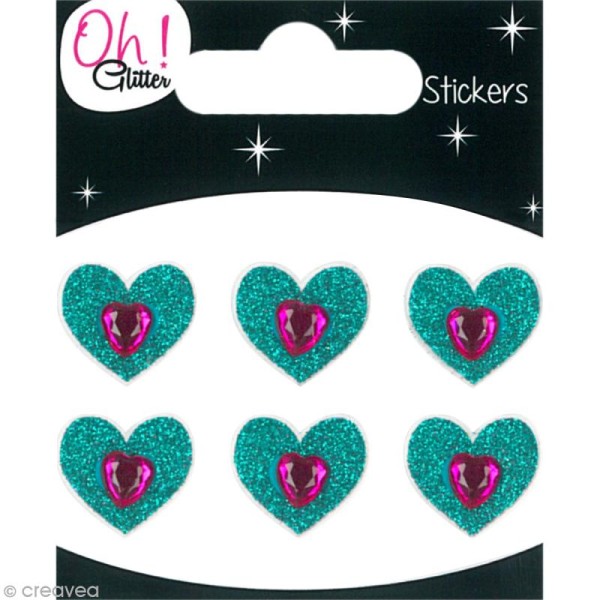 Stickers Oh ! Glitter - Coeurs Bleu à paillettes 1,5 cm - 6 pcs - Photo n°1