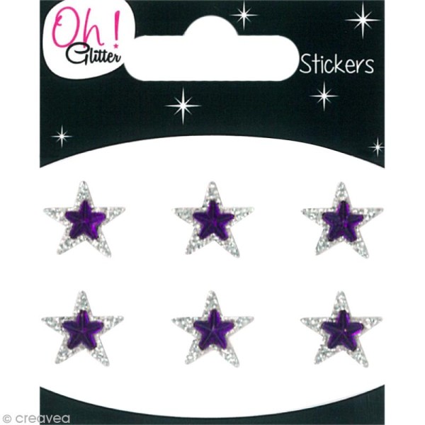 Stickers Oh ! Glitter - Etoiles Gris argent - violet à paillettes 1,3 cm - 6 pcs - Photo n°1