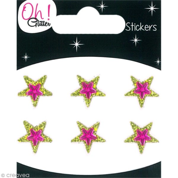 Stickers Oh ! Glitter - Etoiles Vert à paillettes 1,3 cm - 6 pcs - Photo n°1