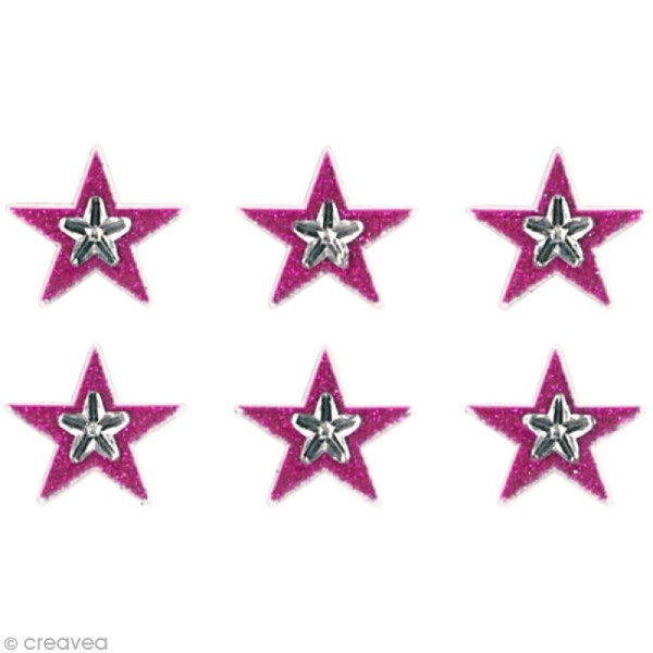 Stickers Oh ! Glitter - Etoiles Rose fuchsia à paillettes 1,3 cm - 6 pcs - Photo n°2