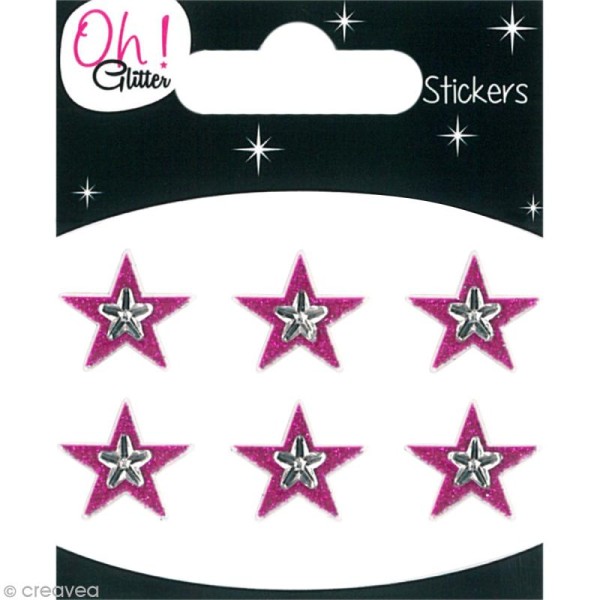 Stickers Oh ! Glitter - Etoiles Rose fuchsia à paillettes 1,3 cm - 6 pcs - Photo n°1