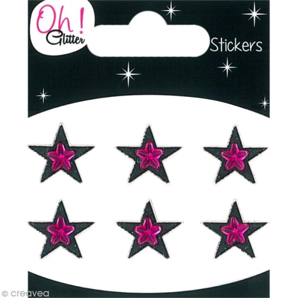Stickers Oh ! Glitter - Etoiles Noir à paillettes 1,3 cm - 6 pcs - Photo n°1
