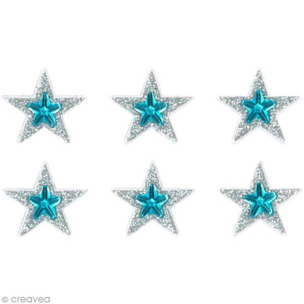 Stickers Oh ! Glitter - Etoiles Gris argent - turquoise à paillettes 1,3 cm - 6 pcs - Photo n°2