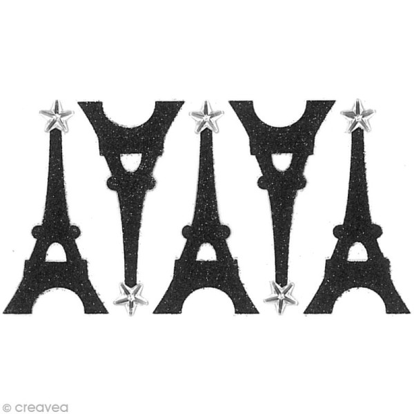 Stickers Oh ! Glitter - Tour Eiffel Noir à paillettes 5 cm - 5 pcs - Photo n°2