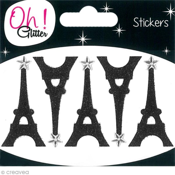 Stickers Oh ! Glitter - Tour Eiffel Noir à paillettes 5 cm - 5 pcs - Photo n°1