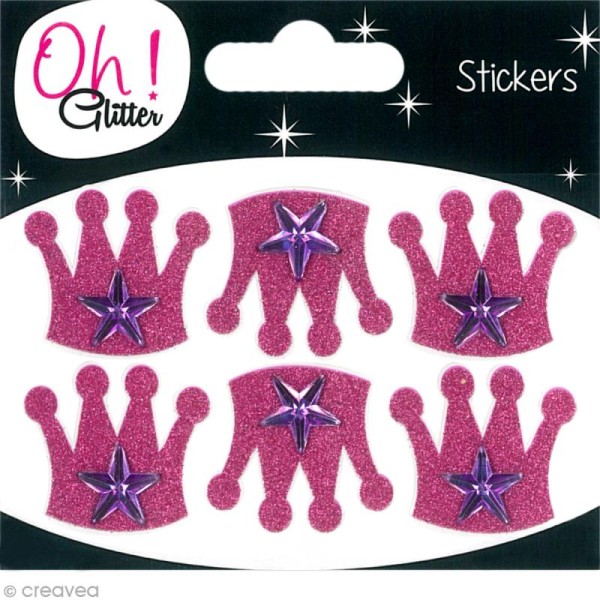 Stickers Oh ! Glitter - Couronnes Rose à paillettes 3,2 cm - 6 pcs - Photo n°1