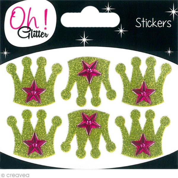 Stickers Oh ! Glitter - Couronnes Vert à paillettes 3,2 cm - 6 pcs - Photo n°1