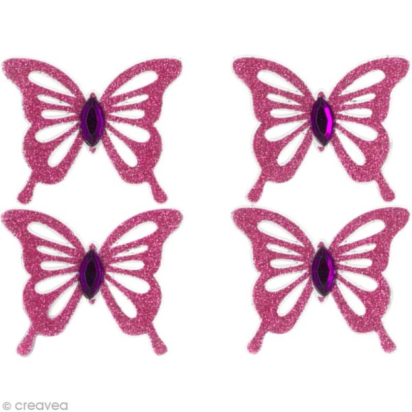 Stickers Oh ! Glitter - Papillons Rose à paillettes 3,5 cm - 4 pcs - Photo n°2