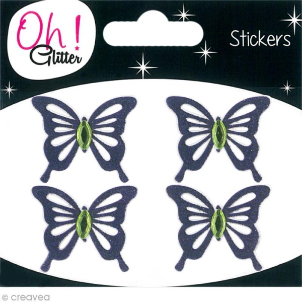 Stickers Oh ! Glitter - Papillons Violet à paillettes 3,5 cm - 4 pcs - Photo n°1