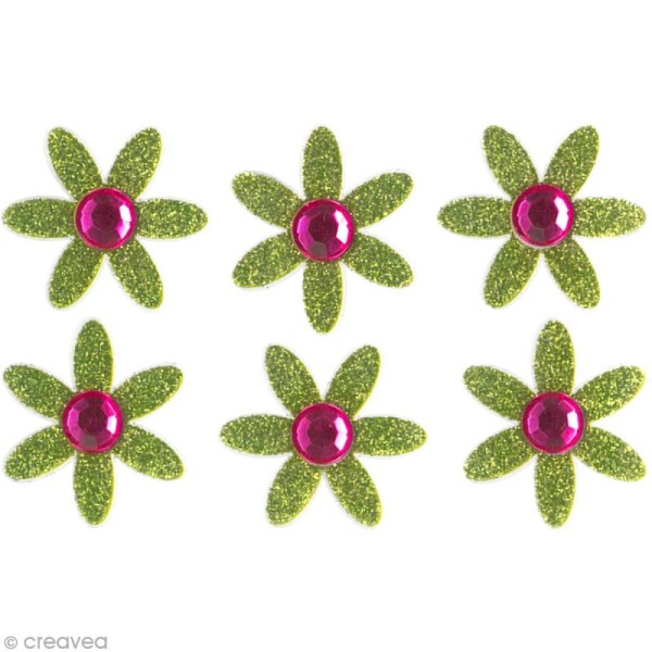 Stickers Oh ! Glitter - Fleurs Vert à paillettes 3 cm - 6 pcs - Photo n°2