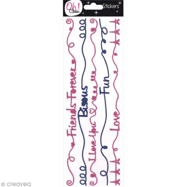 Stickers Oh ! Glitter - Bandes de mots et motifs - Rose et violet - Photo n°1