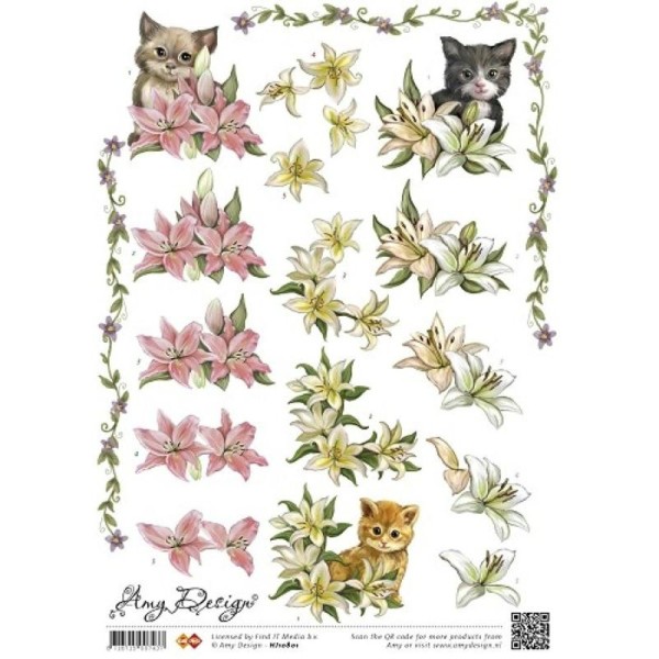 Carte 3D à découper - chatons et fleurs - Photo n°1