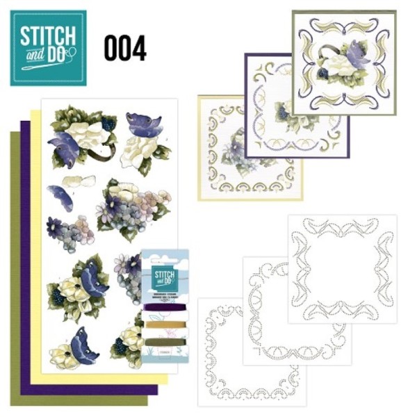 Stitch and do 004 - kit Carte 3D broderie - fleurs blanches et bleues - Photo n°1