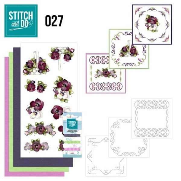 Stitch and do 27 - kit Carte 3D broderie - Fleurs bordeaux - Photo n°1