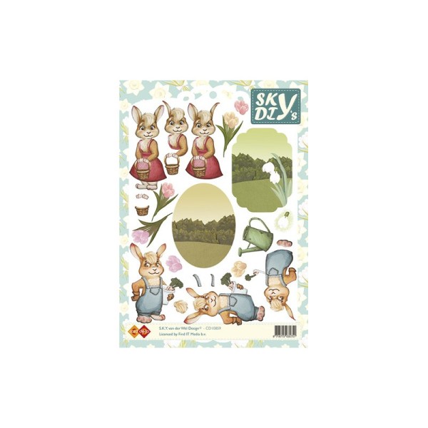 Carte 3D à découper - CD10859 - sky lapins jardiniers - Photo n°1