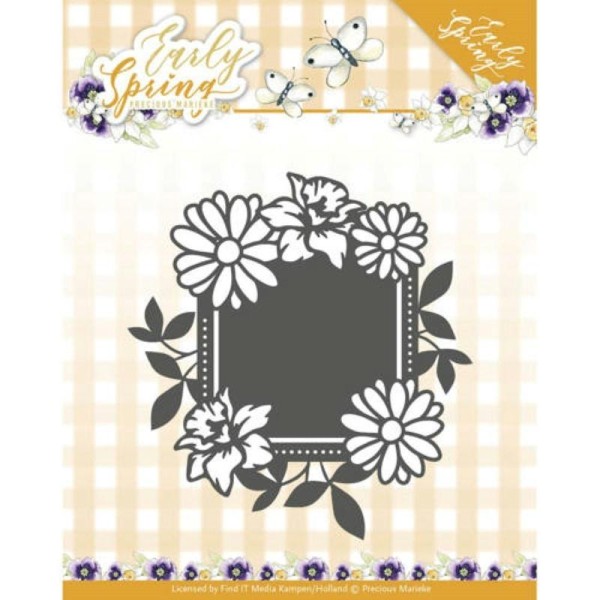 Dies - precious marieke - early spring - etiquette carrée fleurs de printemps 7.8 x 8.1 cm - Photo n°1