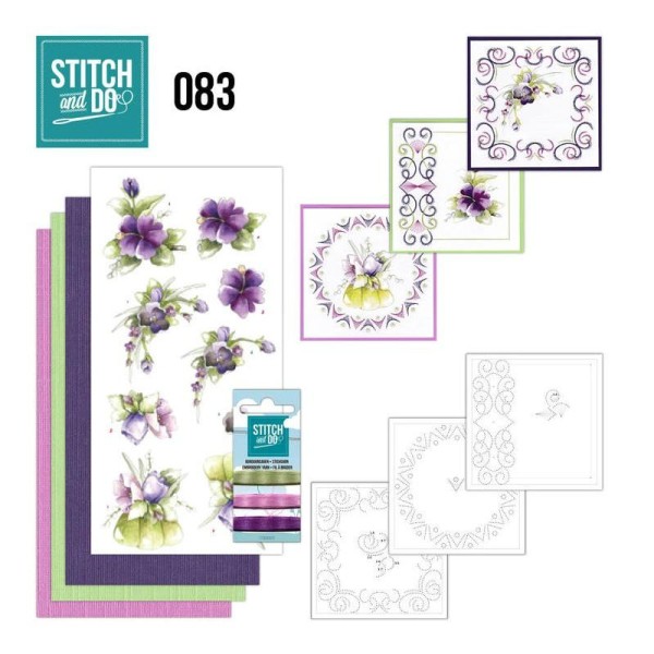 Stitch and do 83 - kit Carte 3D broderie - fleurs pourpres - Photo n°1