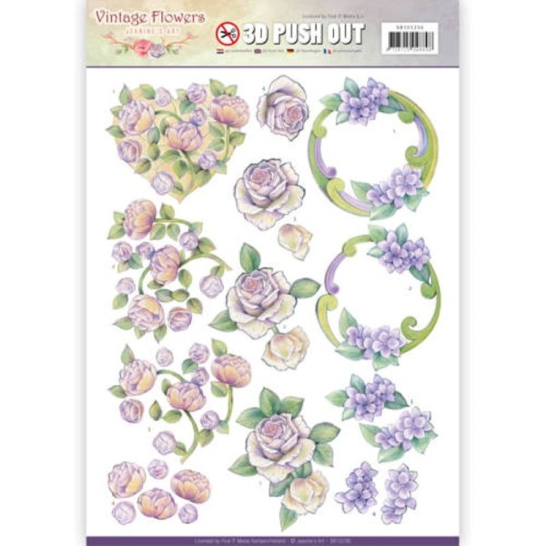 Carte 3D prédéc. - SB10236 - vintage flowers - fleurs mauves - Photo n°1
