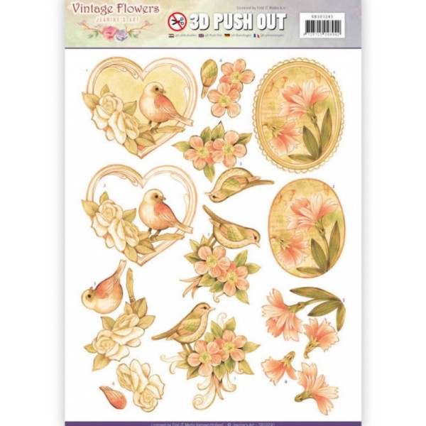 Carte 3D prédéc. - SB10241 - vintage flowers - fleurs et oiseaux - Photo n°1