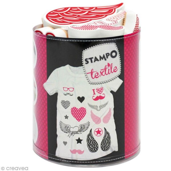 Stampo'textile - Kit tampon et encreur Izink - Love & chic x 17 - Photo n°1