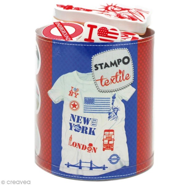 Stampo'textile - Kit tampon et encreur Izink - Londres & New York x 11 - Photo n°1