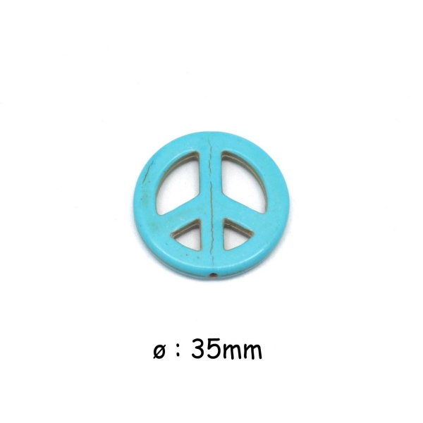 2 Perles Peace And Love 35mm Imitation Turquoise 