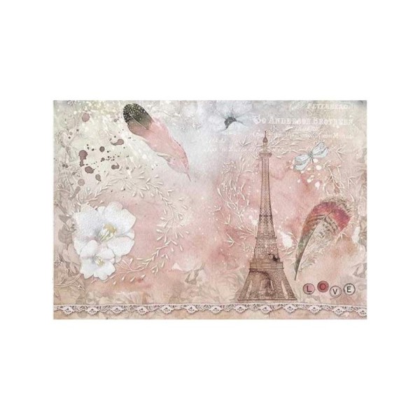 1 feuille de papier de riz 21 x 28 cm découpage collage PARIS PLUME FLEUR 1412 - Photo n°1