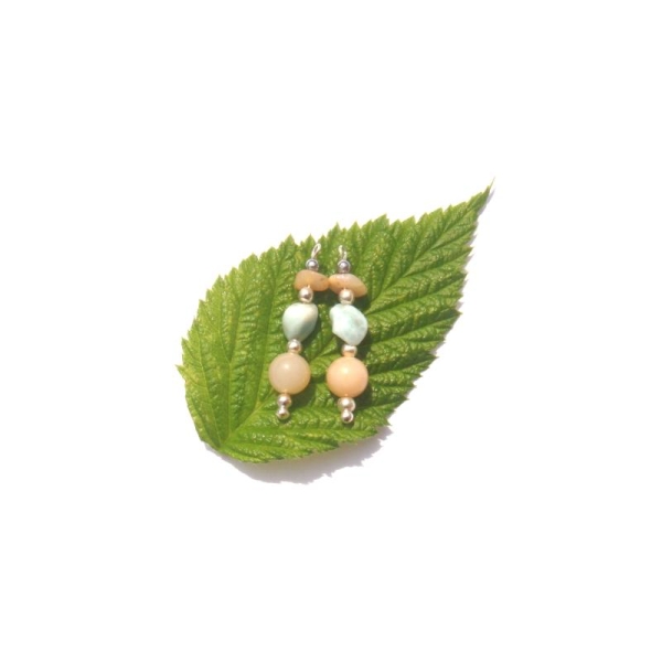 Larimar et Opale rose : 2 Pendentifs 2,2 CM de hauteur x 7 MM max de largeur - Photo n°2