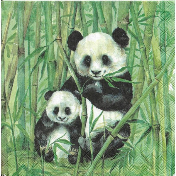 4 Serviettes en papier Panda Bambou Format Lunch - Photo n°1