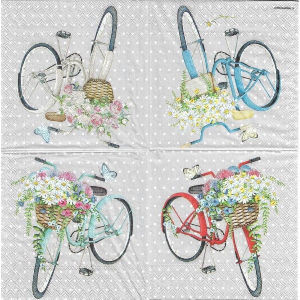 4 Serviettes en papier Collection de Vélos Vélo Fleuri Format Lunch - Photo n°2