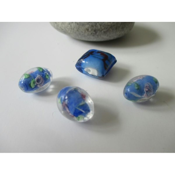 Lot de 4 perles de verre MURANO ton bleu - Photo n°1