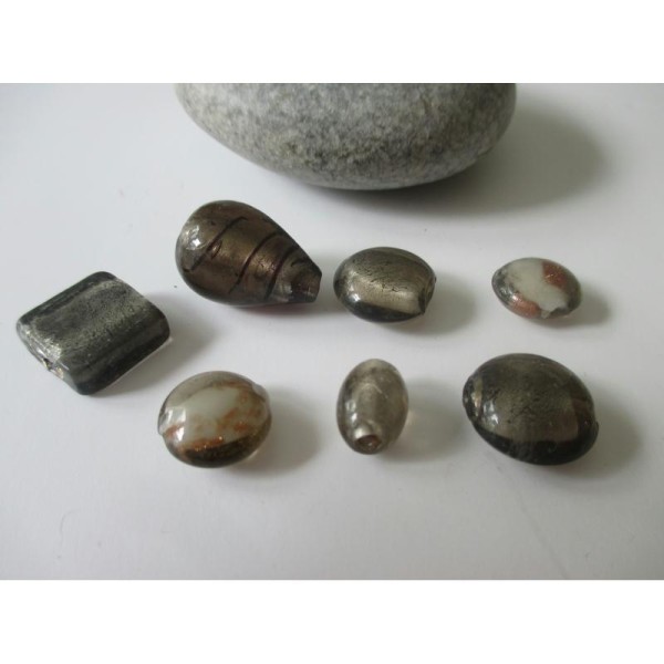 Lot de 7 perles en verre Murano ton gris - Photo n°1