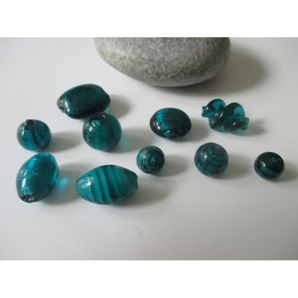 Lot de 10 perles de verre MURANO ton turquoise - Photo n°1