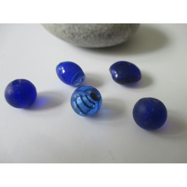 Lot de 5 perles de verre MURANO ton bleu nuit - Photo n°1
