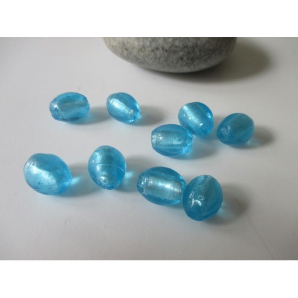Lot de 9 perles de verre MURANO ovales ton bleu ciel - Photo n°1