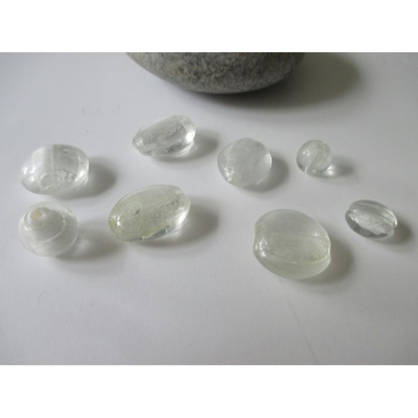 Lot de 8 perles de verre MURANO ton blanc transparent - Photo n°1