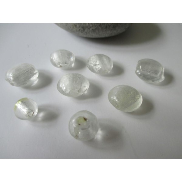 Lot de 8 perles de verre MURANO ton blanc et transparent - Photo n°1