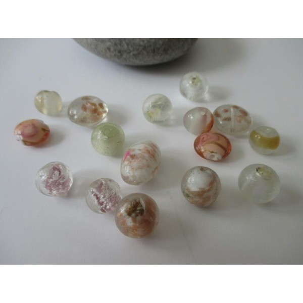 Lot de 16 perles de verre MURANO ton transparent et saumon - Photo n°1