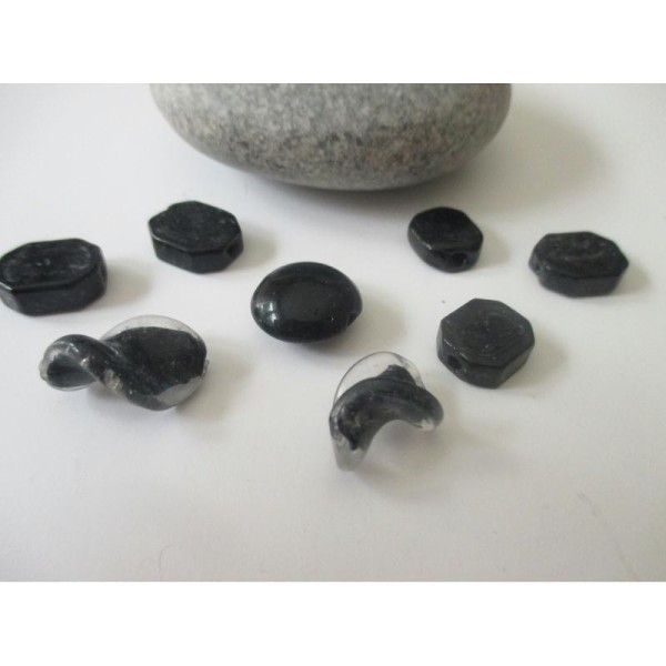 Lot de 8 perles de verre MURANO ton noir - Photo n°1
