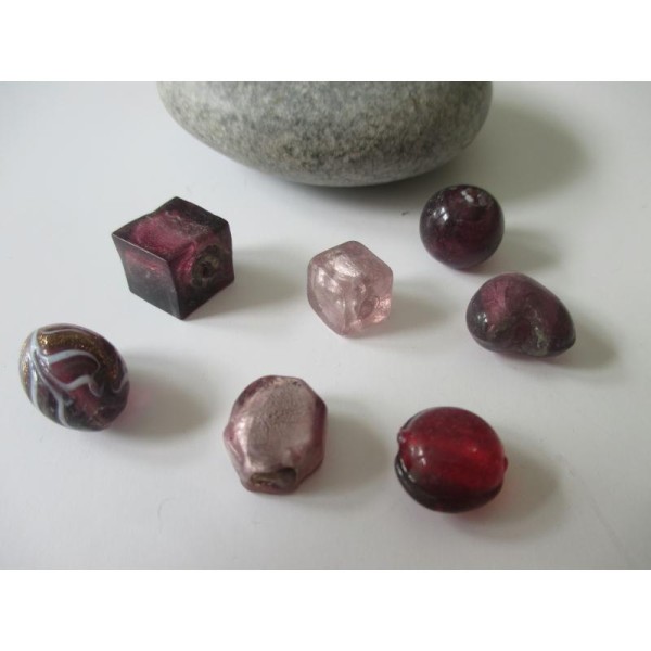 Lot de 7 perles de verre MURANO ton violet - Photo n°1