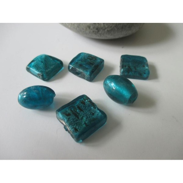 Lot de 6 perles de verre MURANO ton turquoise - Photo n°1