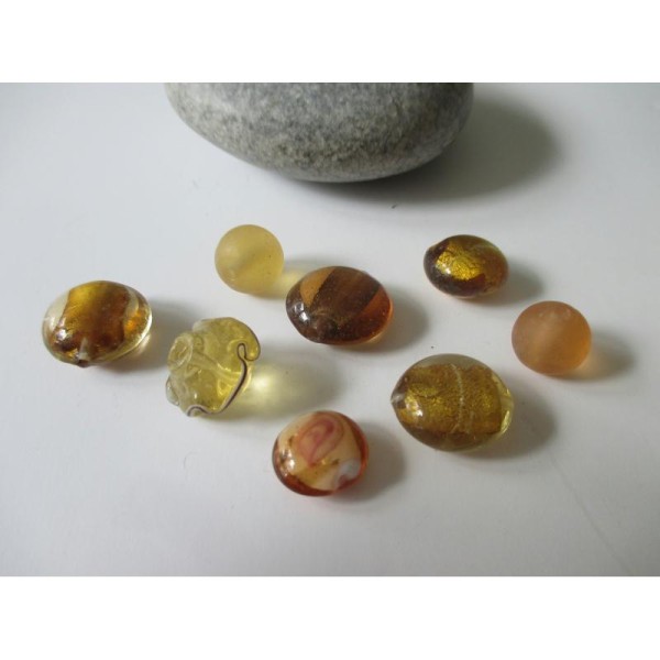 Lot de 8 perles de verre MURANO ton ambre - Photo n°1