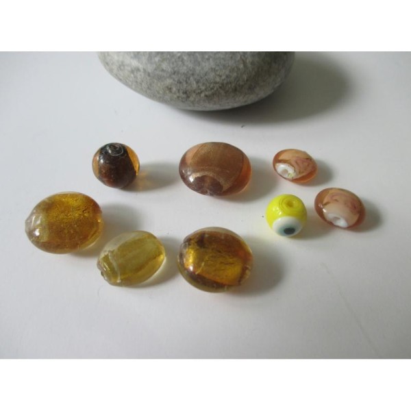 Lot de 8 perles de verre MURANO ton ambre jaune - Photo n°1