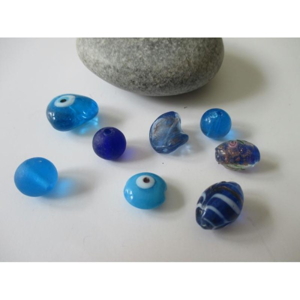 Lot de 8 perles de verre MURANO ton bleu foncé - Photo n°1