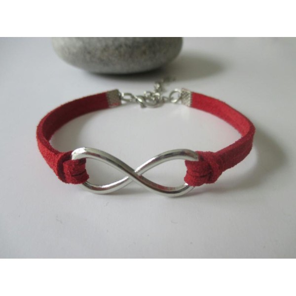 Kit bracelet suédine rouge bordeaux et lien argenté - Photo n°1