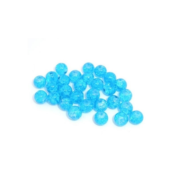 100 Perles craquelées en verre bleu 8 mm - Photo n°1