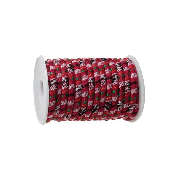 1M cordon tissé ethnique (6mm) en coton multicolore rouge - Photo n°1