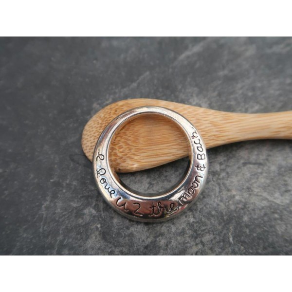 Pendentifs anneaux  rond message amour en métal argenté, 30 mm, 1 pc - Photo n°1
