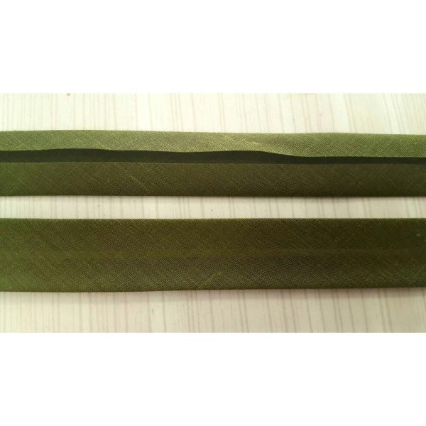 2m Biais vert kaki 20mm replié , polyester et coton - Photo n°1